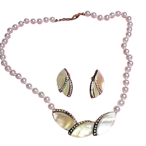 Fifth Avenue Collection Necklace & Earrings Faux Pearl & Abalone Hand Made
